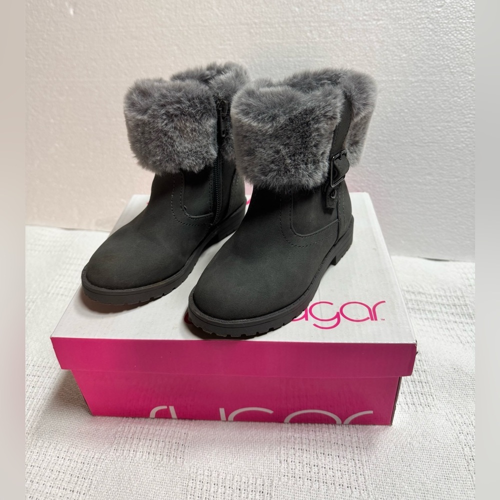 Sugar Girl Charcoal Fur-Trimmed ankle Boots